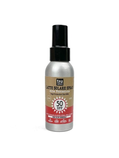 Latte solare alta protezione 50 spf con filtri minerali olio di avocado ed estratti di malva, altea e calendula teanatura