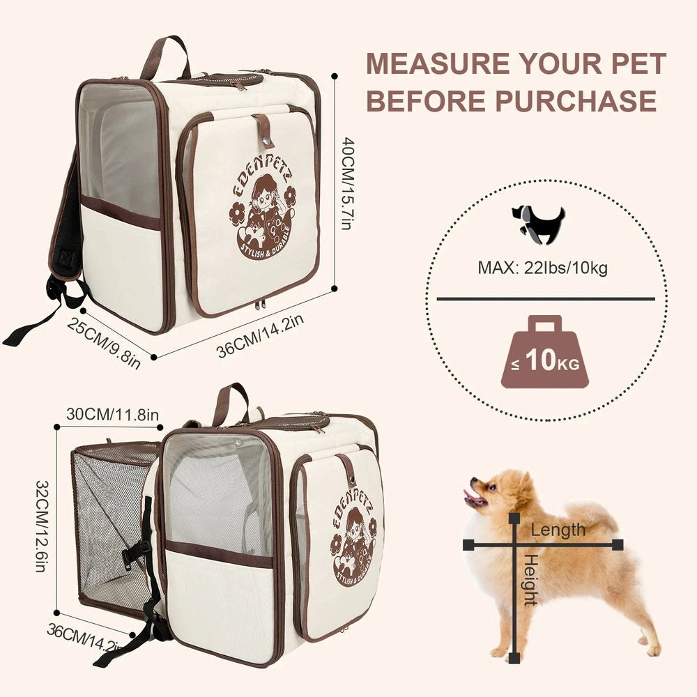 EDENPETZ Dog and Cat Carrier Backpack – Double Shoulder Strap, 10 kg Capacity