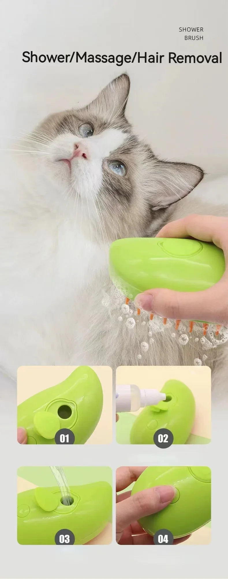 Spazzola Elettrica 3-in-1 per Cani e Gatti
